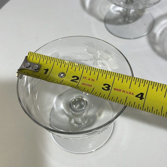 Vintage Mid-century modern etched short-stem champagne sorbet glasses set of 5 - Picture 6 of 13